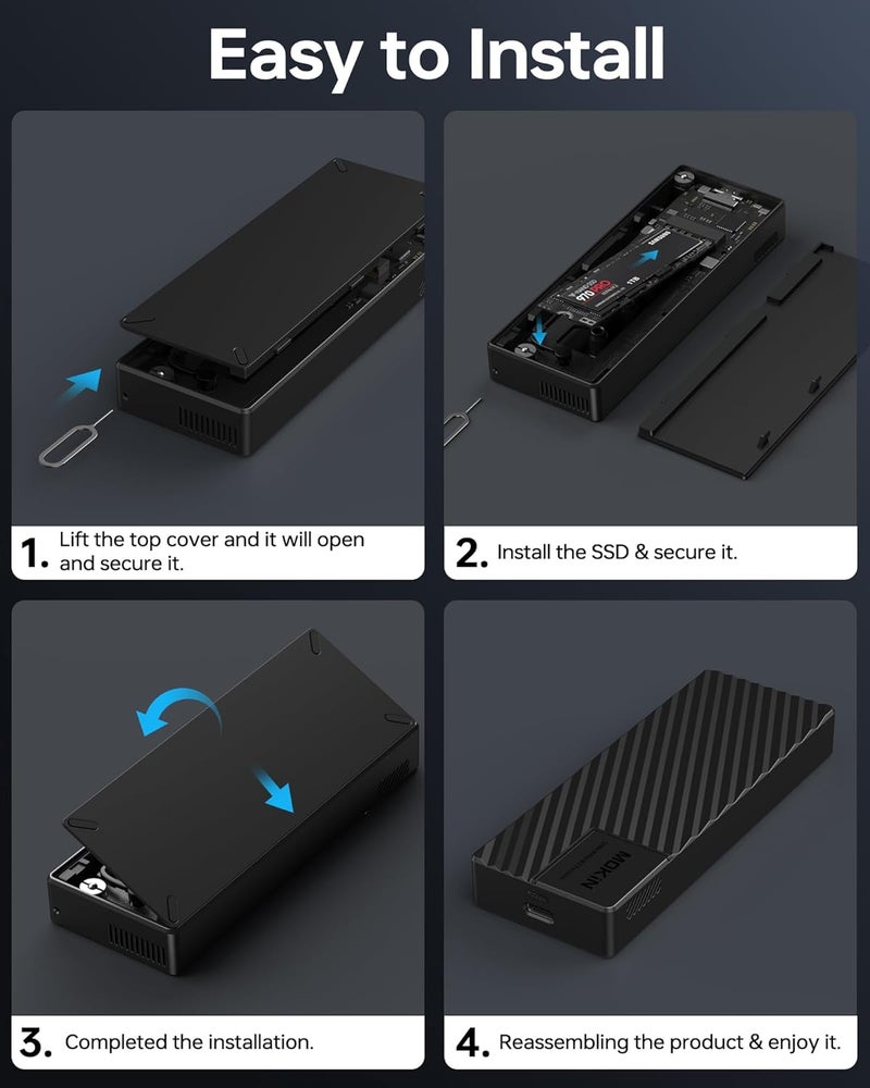 Mokin M.2 NVMe Enclosure,40Gbps M.2 Enclosure SSD Enclosure Compatible for M4/Pro/Max MacBook Mac mini,Support SSD Size 2230/2242/2260/2280 B+M M-Key PCIe Compatible with Thunderbolt 3/4/USB4/3.2/3.1 - Image 4